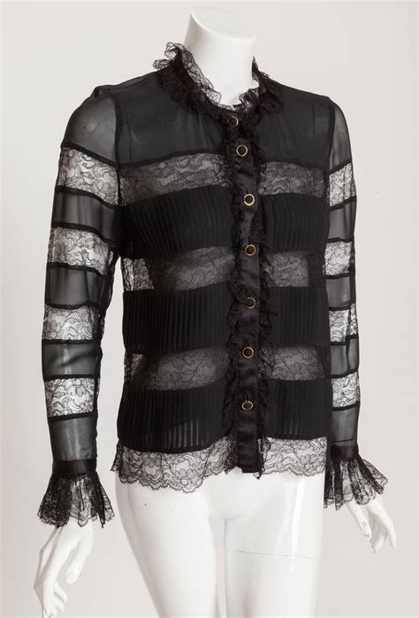 chanel black silk blouse|Chanel cotton blouses.